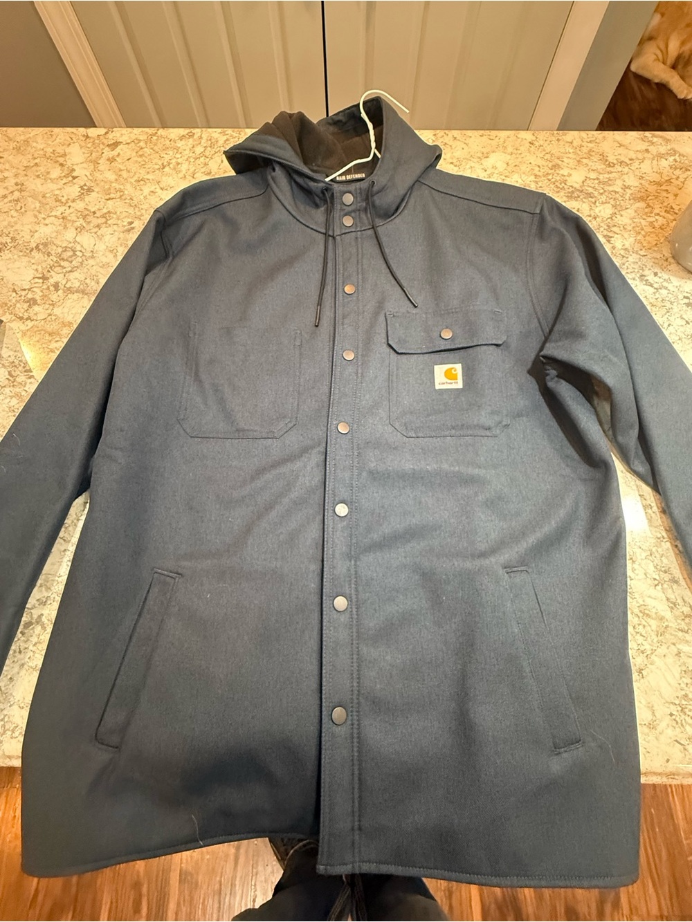 Carhartt Men’s Hooded Rain Jacket in Dark Navy